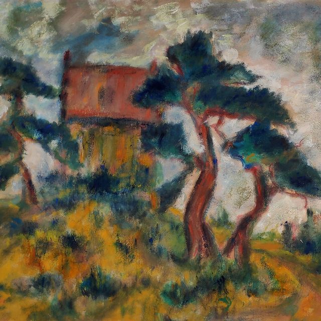 Schmiterlöw, Bertram von - An der Schloßkirche Franzburg I, Tempera auf Pappe, um 1980, Maße 63x69,5 cm