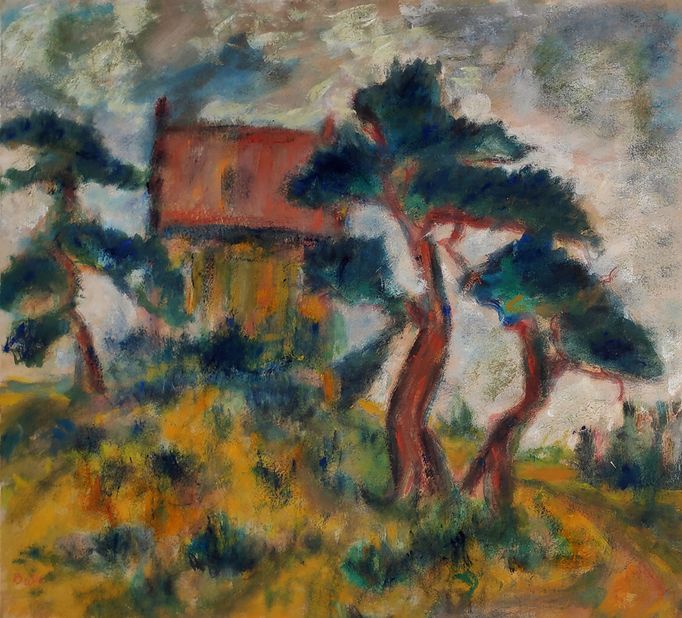 Schmiterlöw, Bertram von - An der Schloßkirche Franzburg I, Tempera auf Pappe, um 1980, Maße 63x69,5 cm
