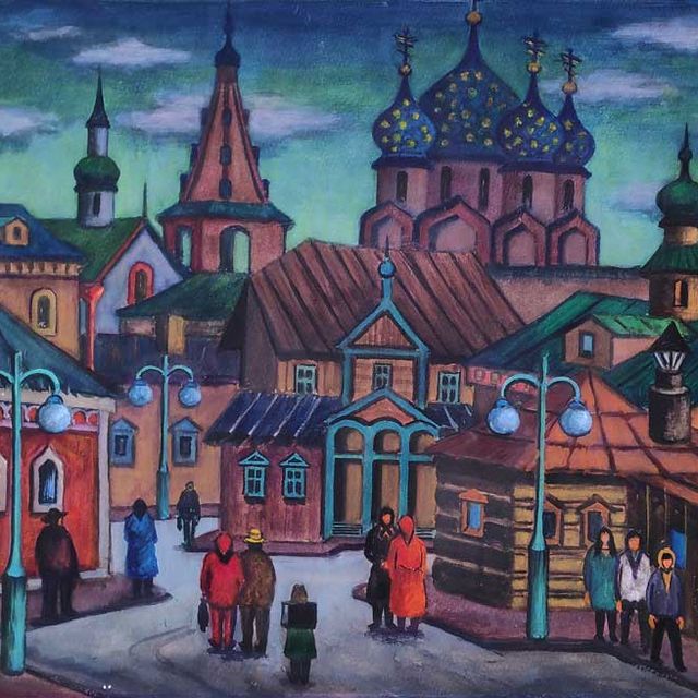 Stephan, Oskar Erich "Straße in Susdal", Gouache auf Karton, unten rechts signiert und datiert, 1974, 42,5x58 cm (Bl.)