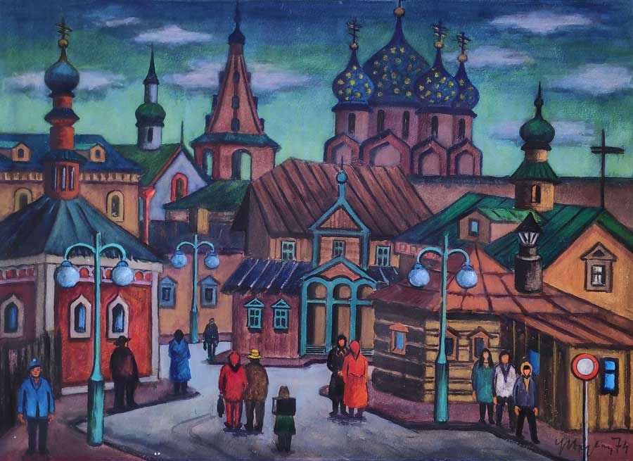 Stephan, Oskar Erich "Straße in Susdal", Gouache auf Karton, unten rechts signiert und datiert, 1974, 42,5x58 cm (Bl.)